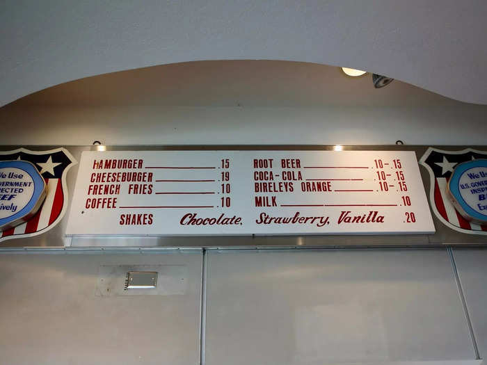 An old menu board showed just nine items for sale, and hamburgers only cost 15 cents.