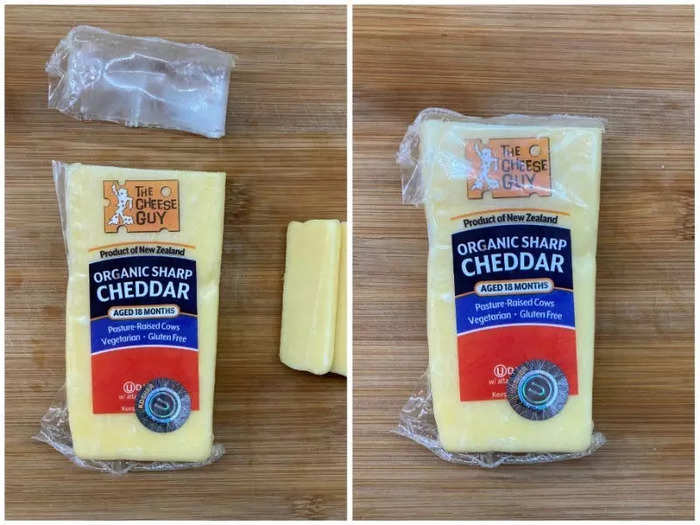 I started storing opened blocks of cheese in their original packaging by slicing a neat replaceable top into the plastic.