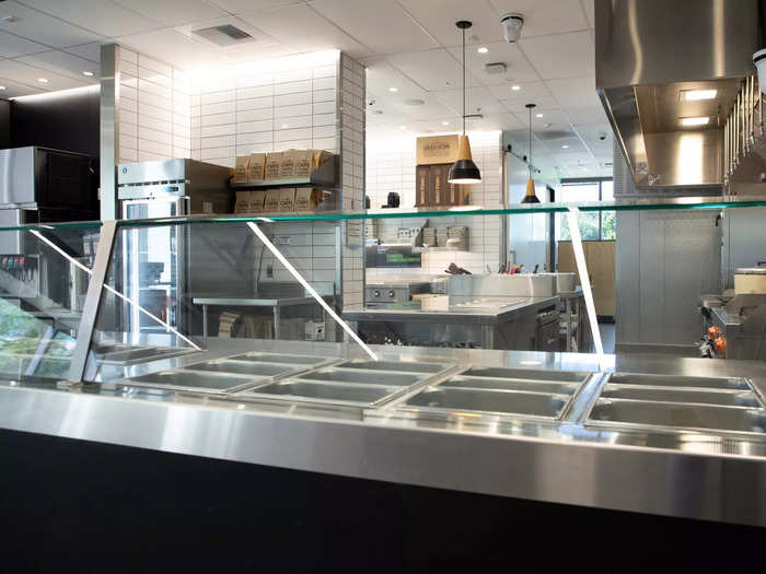 Just like a regular Chipotle, it has the standard make line at the counter, with another behind for mobile orders.