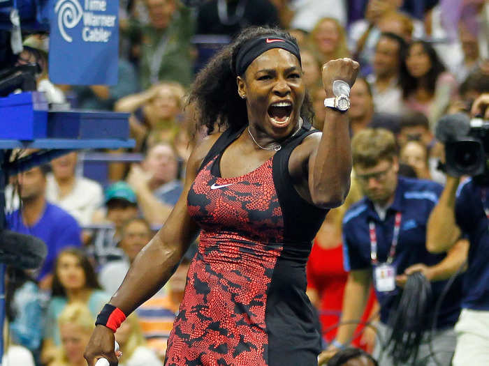 Williams stunned in a red-and-black dress with matching sneakers in 2015.