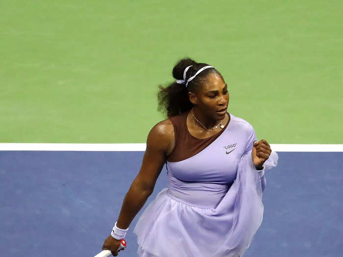 Williams looked graceful in a mock one-shoulder tennis dress in 2018.