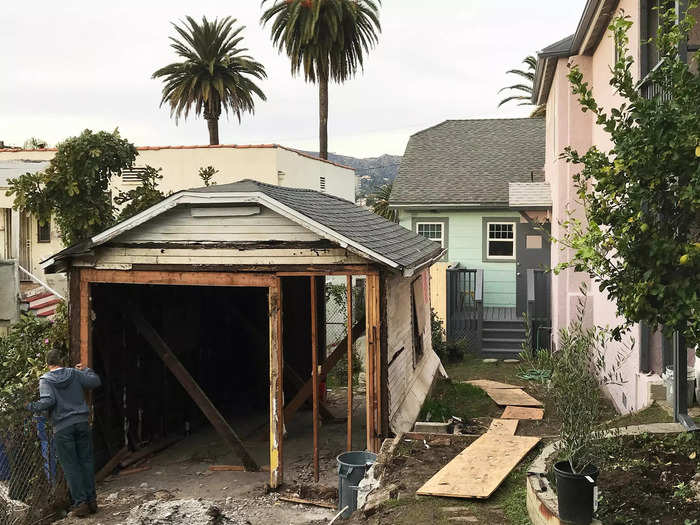 Saxman said the shed was "falling apart" when she first saw it, but the structure did prove to be of some use during construction.