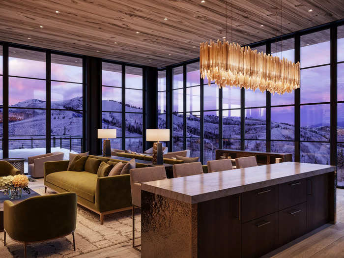 Alcone said that the "unobstructed views" and privacy of the location, as well as the "ability to snap on your skis anytime you want and ski down the mountain," were the main inspirations.