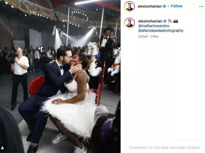 Serena wore sparkly Nike shoes during the reception which also had a carousel in the center of the room.