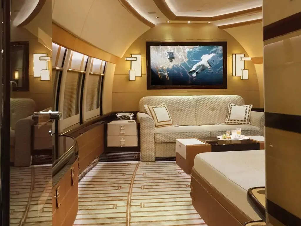 Inside the master bedroom of a Boeing Business Jet 747-8i.