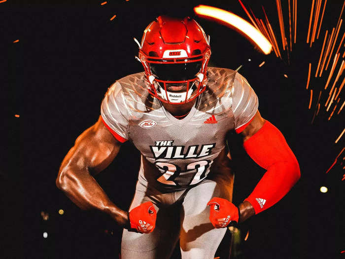 The Louisville Cardinals introduced their new "Iron wings" jerseys, which are mostly grey, feature a wing design on the shoulders, and have candy apple red helmets.