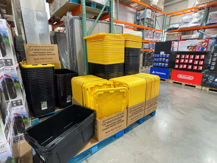 While both locations had items like these large yellow and black storage bins …