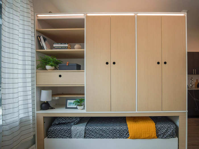 The company offers four types of expandable apartment designs, including the pocket closet, pocket office, pocket studio, and cloud bed. Prices range from $5,000 to $11,000.