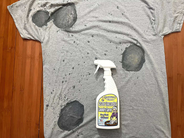 This is what the first shirt looked like after I rubbed the product into all three stains.