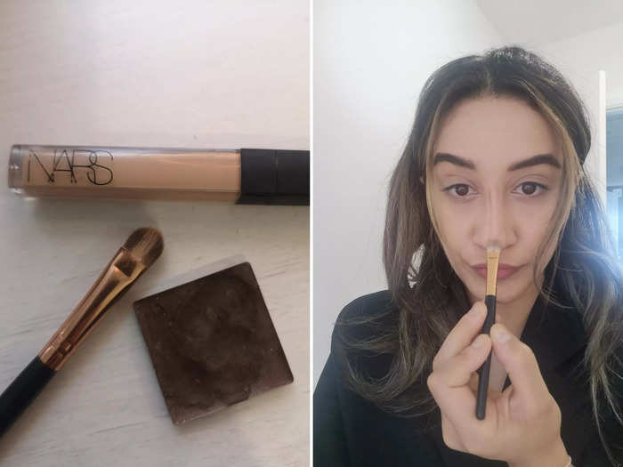 Kattan gave her stamp of approval to a trick where you apply highlight and contour to the same makeup brush and pull it down your nose for instant definition.