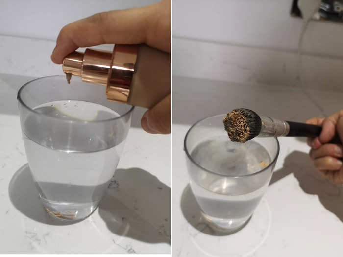 The first beauty hack I wanted to try out was submerging my foundation in water before applying it with a brush.