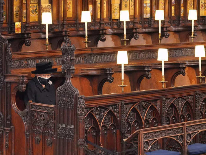 2021: Queen Elizabeth II sits alone during her husband Prince Philip