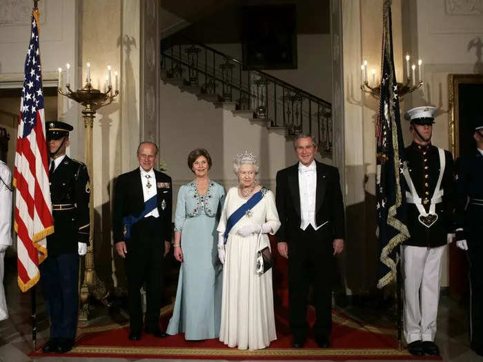 2007: The Queen and Prince Philip visited the White House in 2007 to attend the annual State Dinner, hosted by George W. Bush and first lady Laura Bush.