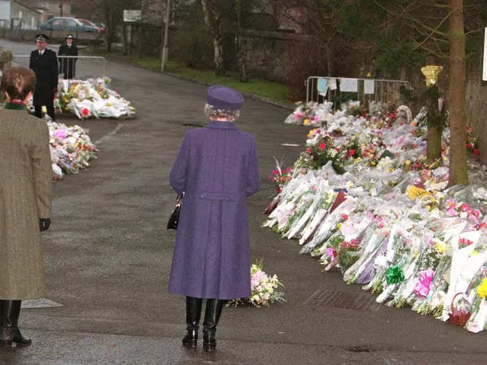 1996: The Queen visited the scene of one of the greatest tragedies in recent British history, the Dunblane Massacre.