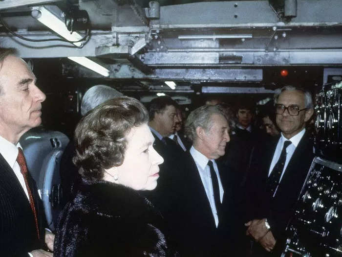 1985: Here, proprietor of the Times of London, Rupert Murdoch, and Queen Elizabeth II look over printing operations as editions of the March 1 issues of the newspaper go to press.