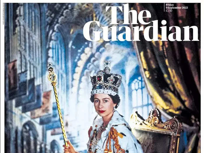 The Guardian used the popular photo of the Queen from her coronation.