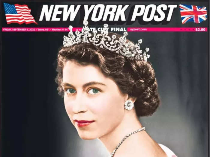 The New York Post chose a portrait of the young Queen and added a British flag to its title.