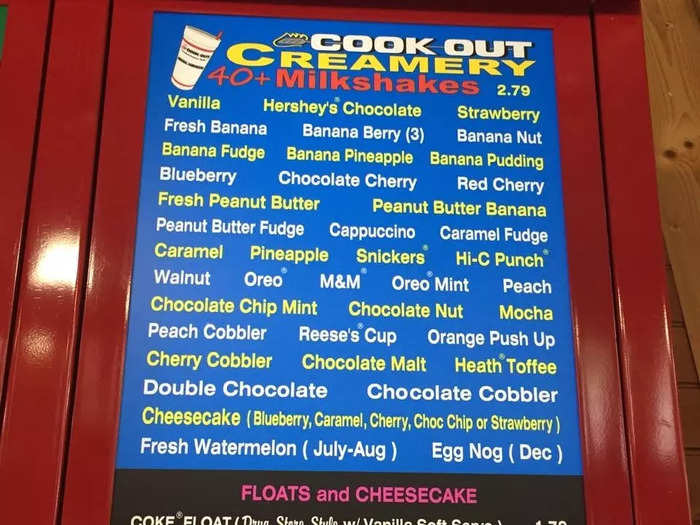 With over 40 unique flavors, Cook Out has the most extensive milkshake menu of any fast-food chain I