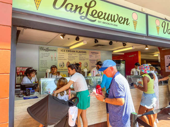 While lines were long everywhere, the most consistent and longest of them all was the line for VanLeeuwen ice cream, where customers paid $8.50 for a single scoop, $10.50 for a double, and $1.50 to get it in a waffle cone.