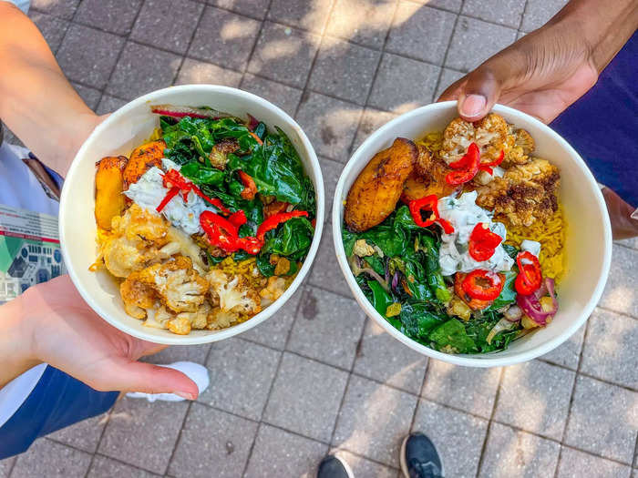 Walking through the food village, I saw some more hungry guests with $14 veggie bowls from Fieldtrip ...