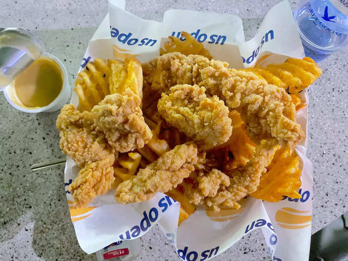 My order came as a basket with mostly waffle fries, which were tasty, but the small pieces of chicken totaled to around three complete tenders, and I felt like that was not enough to sustain someone like me after a long day.