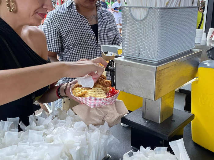 I was also at the stadium for dinner, so I landed on a $16 order of chicken tenders and fries, which I saw a lot of people walking around with all day.