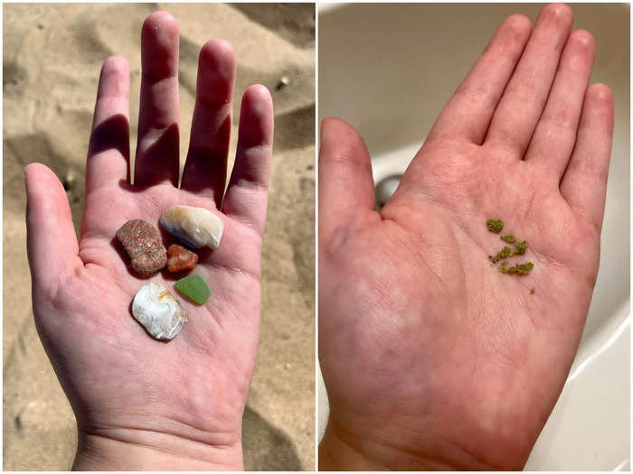 Not all my souvenirs from the beach were good — I found lots of dried duckweed stuck to my skin when I got home.