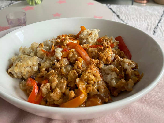 1. Mexican ground turkey bowl with cheese and rice