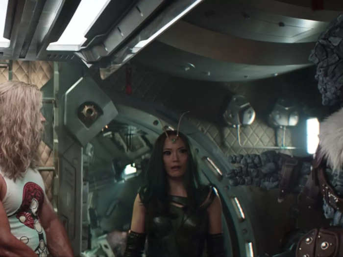 Thor chats with Korg and the Guardians of the Galaxy while on their spaceship.