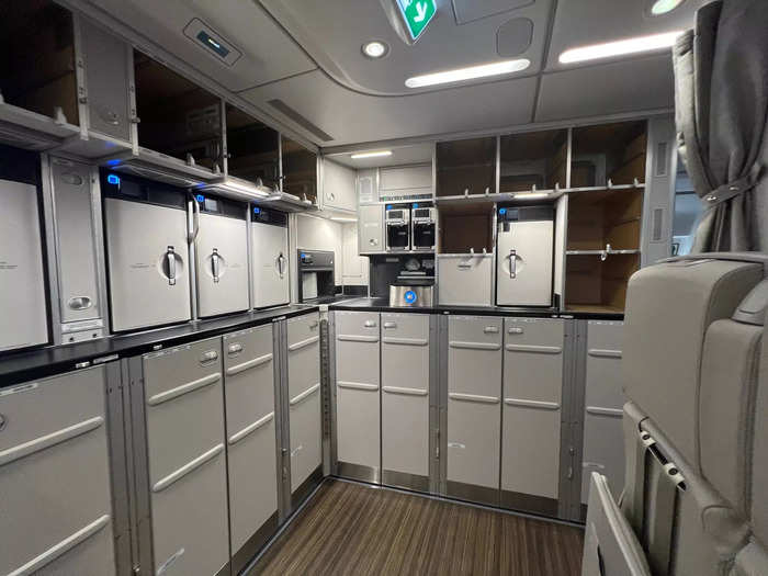 Non-passenger areas onboard the A350 include large galley areas in the front and aft areas of the jet…