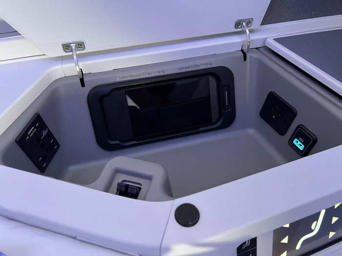 Inside the compartments are power outlets and USB charging ports…