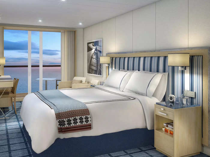 No matter the square-footage, all of the staterooms will have a balcony, king bed …