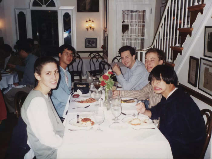 Musk and four other students dining at a restaurant.