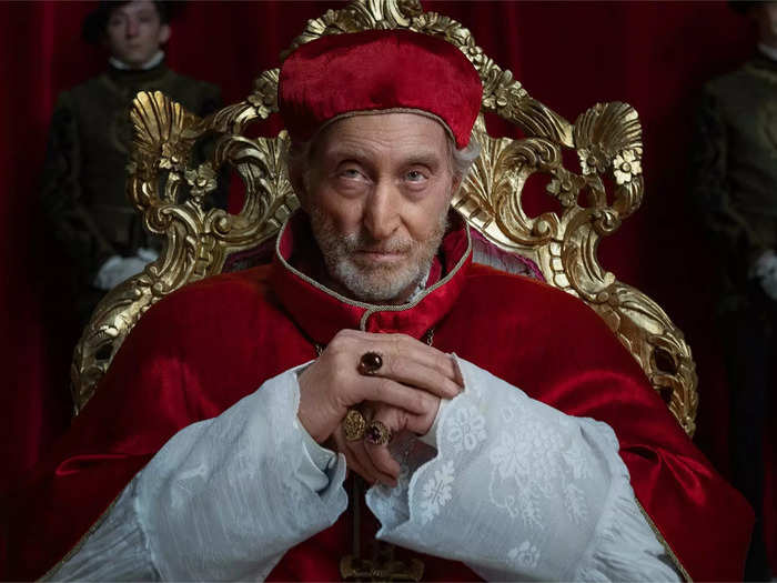 Charles Dance dons the traditional attire of the head of the Catholic church as Pope Clement VII.