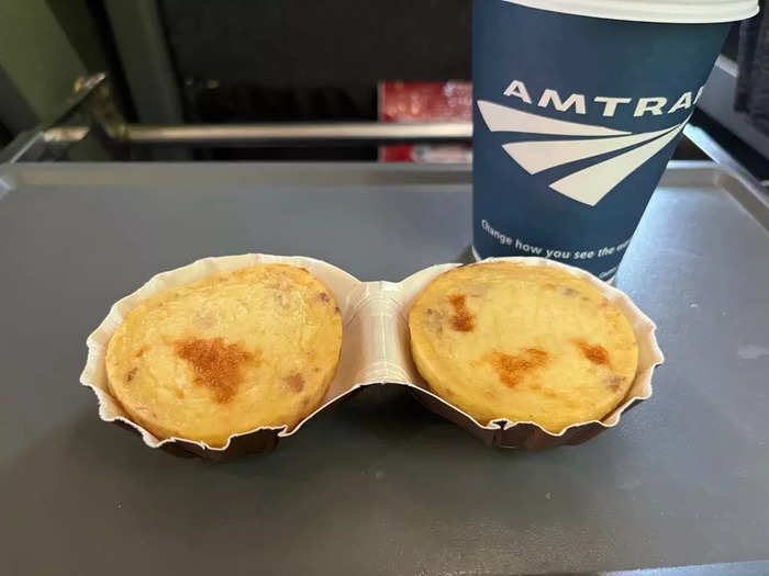 For breakfast on the Cardinal, I finally tried those bacon-and-cheese egg bites.