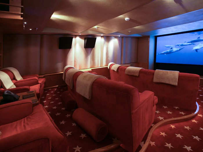 Guests can also enjoy a private cinema room, and an elevator with access to all five decks of the ship, per the listing.