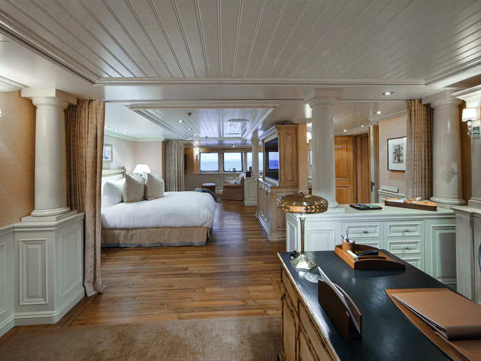 The apartment has two ensuite bedrooms, a lounge, its own pantry, a galley, and gym among other things, per Boat International.