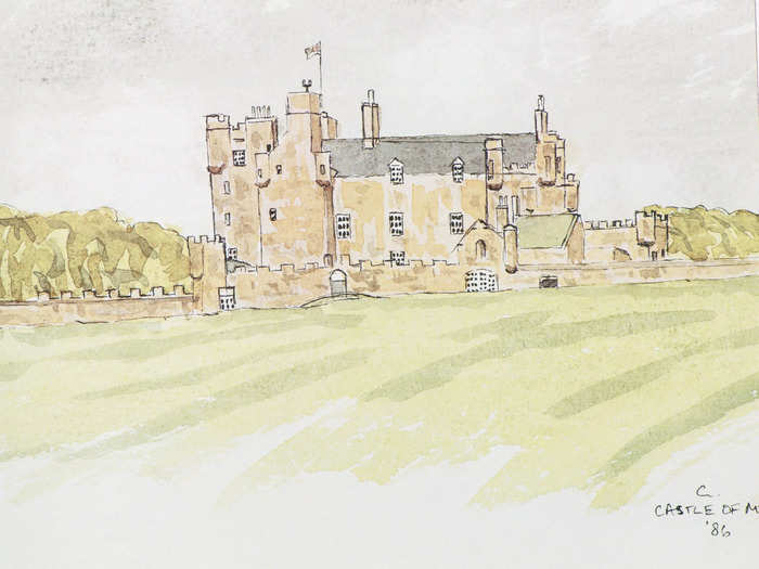 Many of his earlier works, like this 1986 painting of Castle Mey, showed family homes. The castle used to be the home of the Queen Mother.