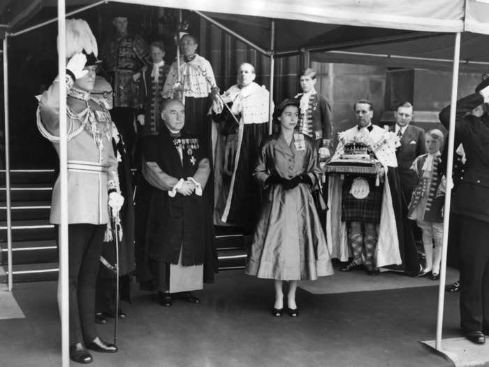 The Crown of Scotland — which was placed on her coffin as she lay at rest — was first presented to the Queen at the cathedral during her first visit to Scotland since her coronation.