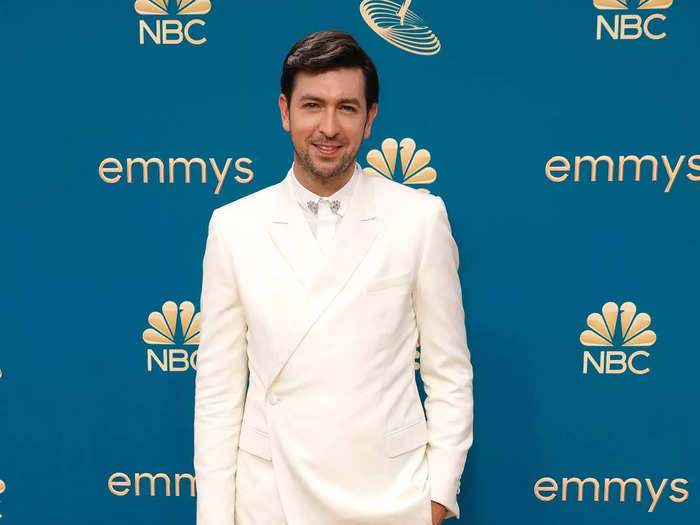 Nicholas Braun wore an all-white Christian Dior ensemble.