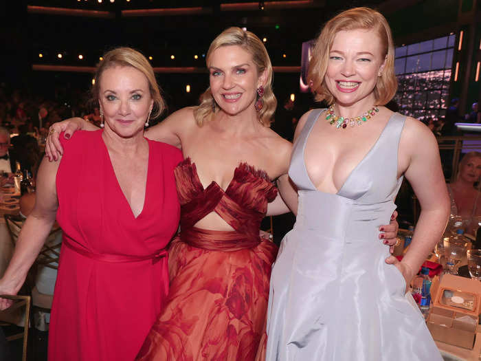 "Succession" stars J. Smith-Cameron and Sarah Snook, and "Better Call Saul" star Rhea Seehorn, posed for a photo. All three were nominated for outstanding supporting actress in a drama series.