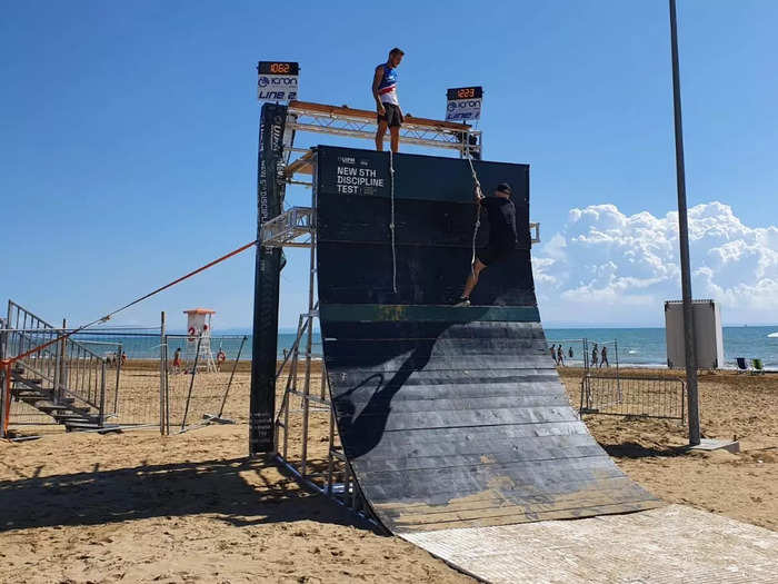 The trial course consisted of 10 obstacles, including a giant "tsunami wall."