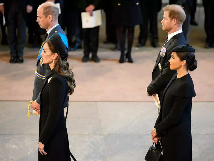 The Prince and Princess of Wales stood directly in front of the Duke and Duchess of Sussex during the ceremony.