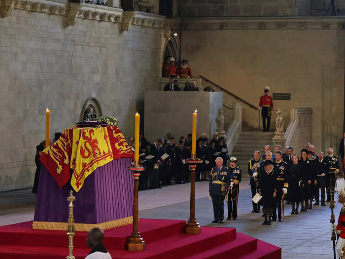 The royal family gathered together in Westminster Hall for a service in the Queen