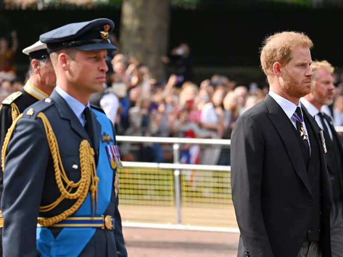 Prince William and Prince Harry walked side by side.