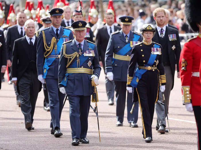 Members of the royal family walked behind the Queen