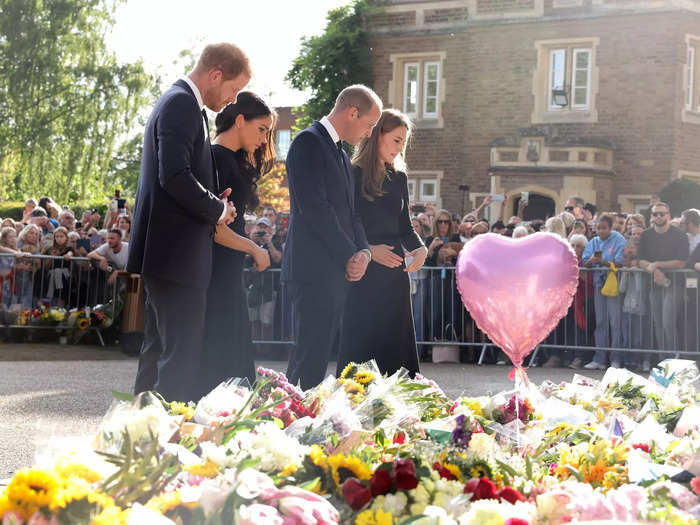 The Prince and Princess of Wales put up a united front with the Duke and Duchess of Sussex during a walkabout on Saturday.