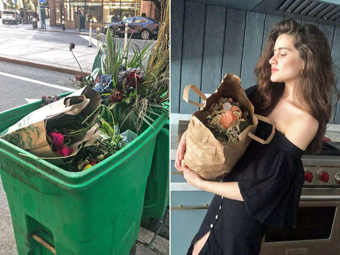 Between 8 and 9 a.m., Singer drops off her compost at a local composting site.