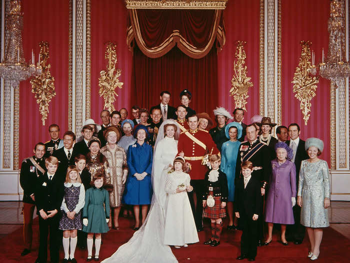 The Queen sported a wide grin as she stood next to Anne during her wedding in 1973.