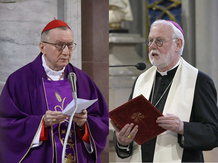 Secretary of State Cardinal Pietro Parolin and Foreign Minister Archbishop Paul Gallagher from the Vatican